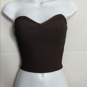 Aritzia Babaton Mocha Brown Strapless Crop Top Sculpt Knit Sweetheart Tube Top